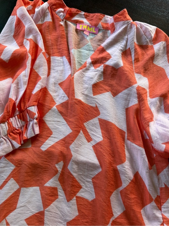 THML Tops - THML Orange & White Geometric V-Neck Top